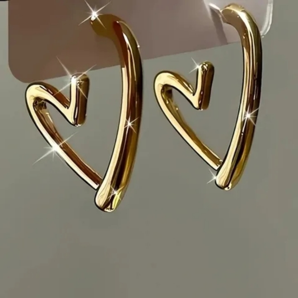 ​Gold Open Heart Hoop Earrings Modern Abstract Chunky Statement